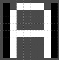 A 4 pixel wide A that has been expanded into an 8 pixel wide character, and ghostbyte masking added Expanded A that does not appear to be expanded