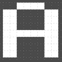 A 4 pixel wide A that has been expanded into an 8 pixel wide character Expanded A